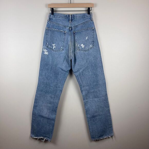 Agolde Jeans Women 25 Blue Denim Medium Wash Straight Leg 90s Distressed Raw Hem - Picture 2 of 11